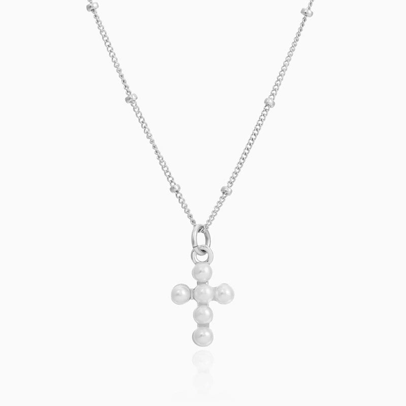 colar cruz de pérolas