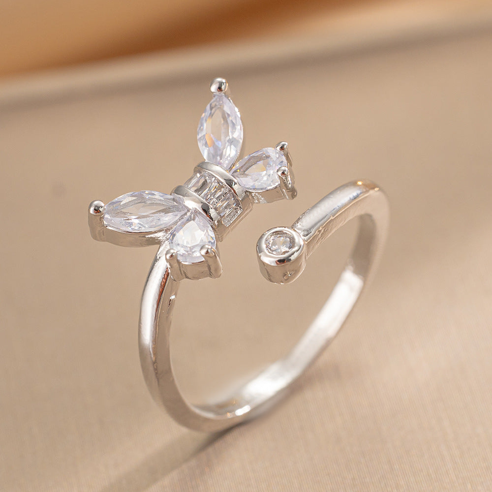 anel borboleta de cristal
