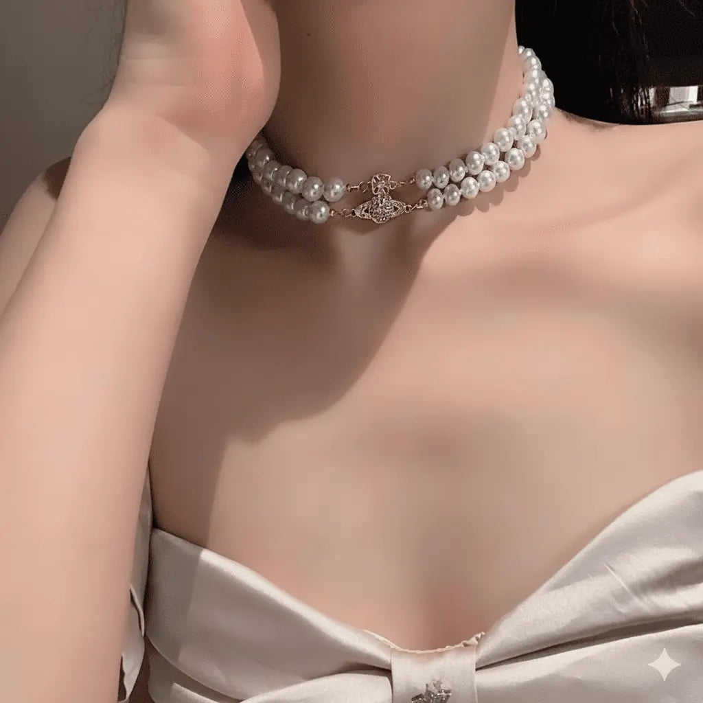 colar golden royal pearls – pérolas duplas com fecho dourado