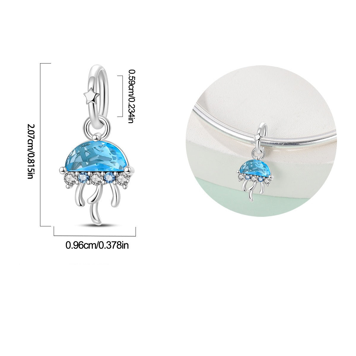 berloque água-viva de cristal azul