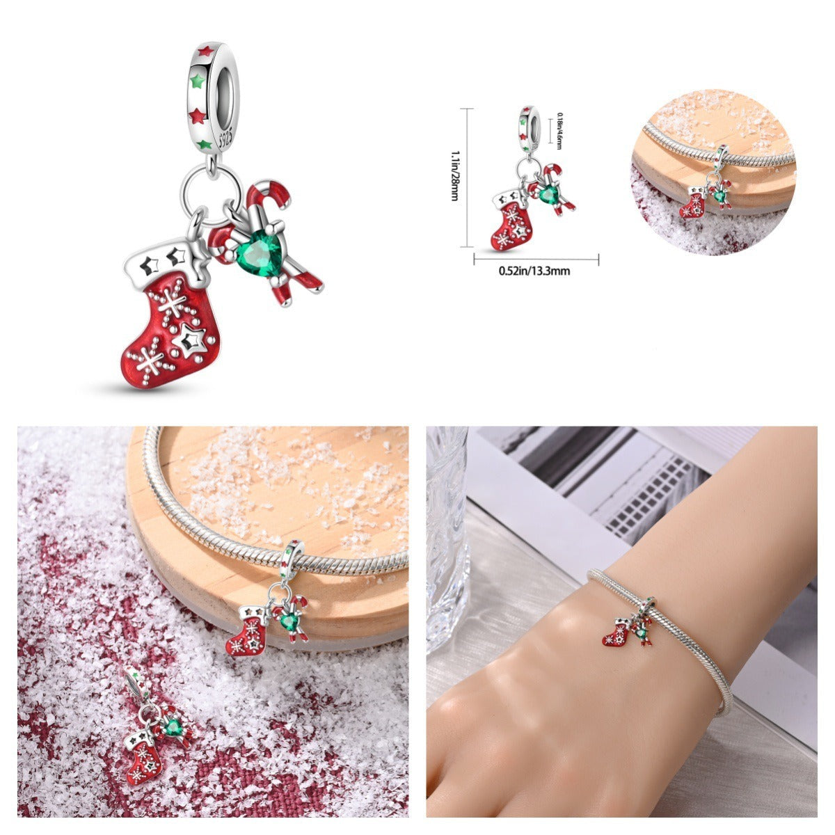 berloque meia de natal com dois pingentes