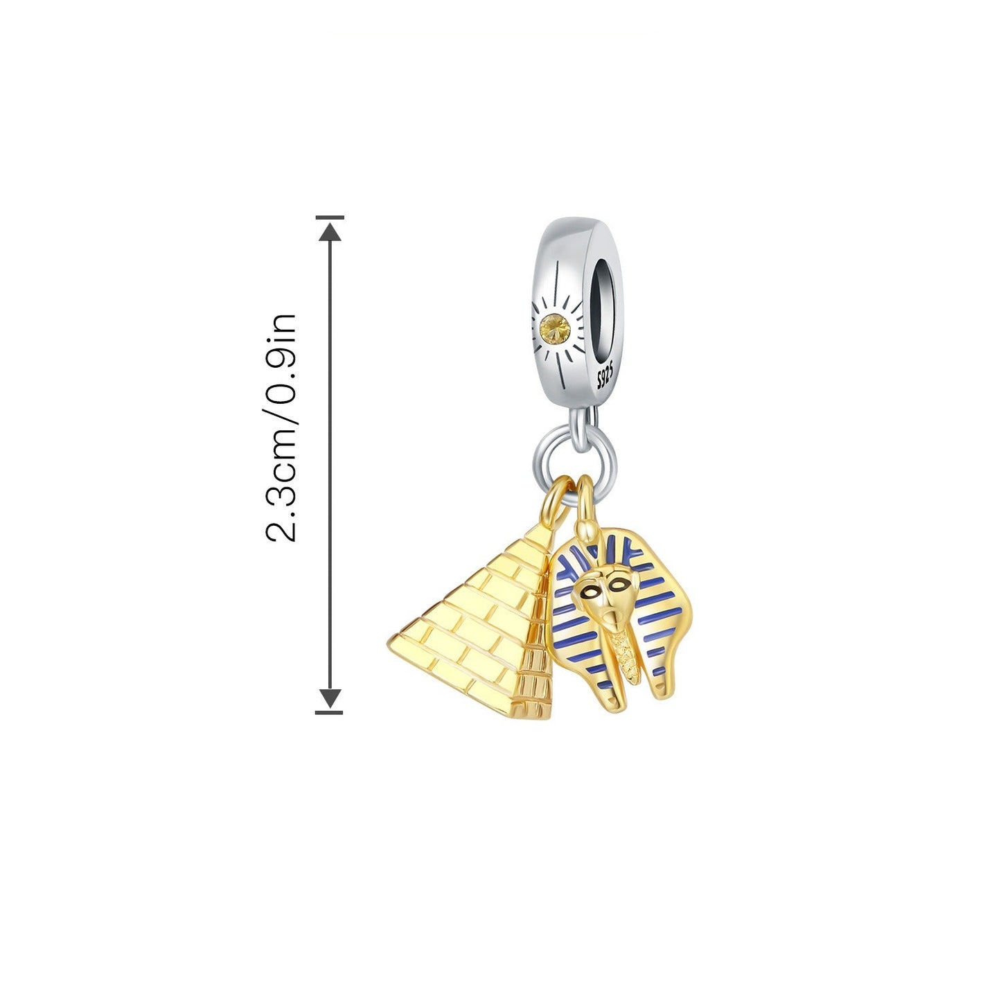 berloque pendente esfinge e pirâmide dourado