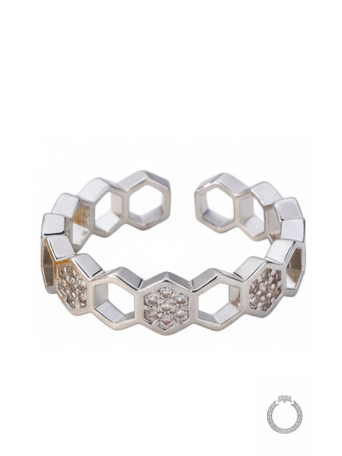 anel colmeia cravejada