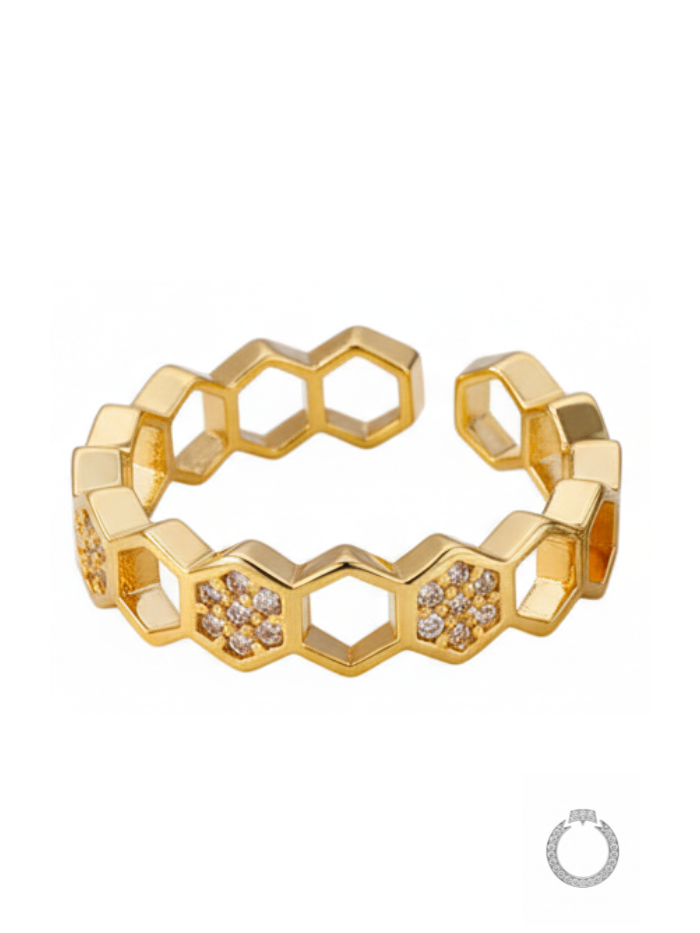 anel colmeia cravejada