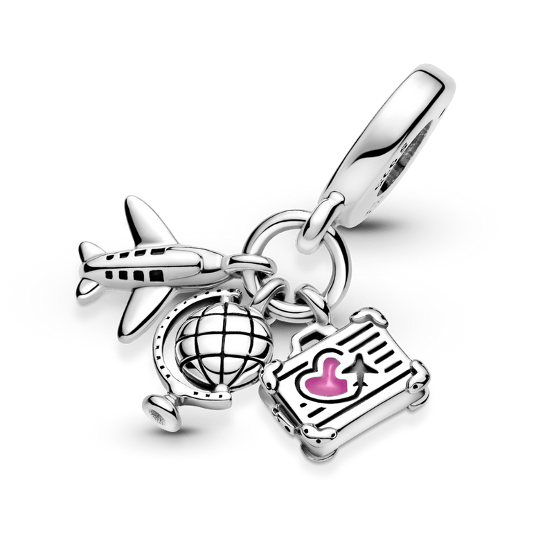 berloque charm pendente avião globo e mala