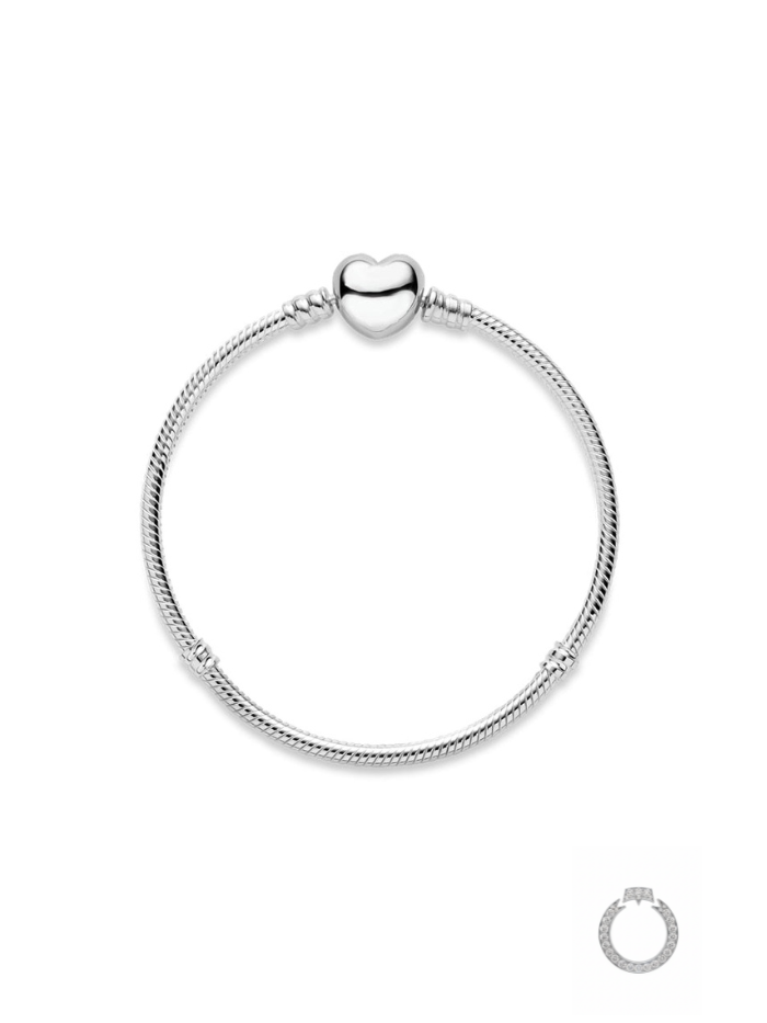 pulseira flexível de berloque fecho de coração liso