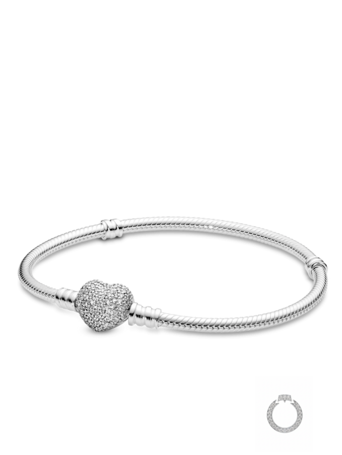 pulseira semi-rígida para berloques coração cravejado