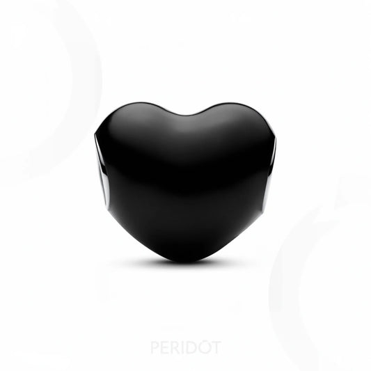 Berloque Charm Prata Coracao Preto Metalico