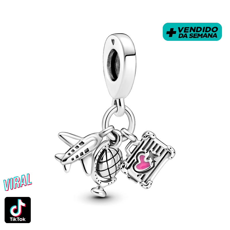 berloque charm pendente avião globo e mala
