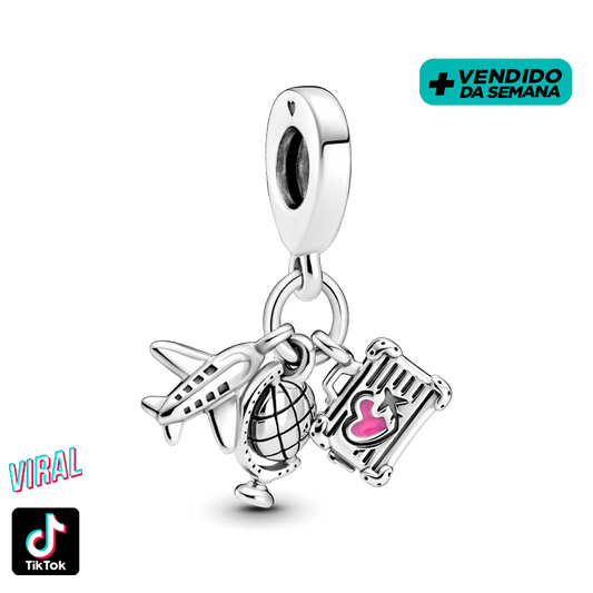 Berloque Charm Pendente Avião Globo E Mala
