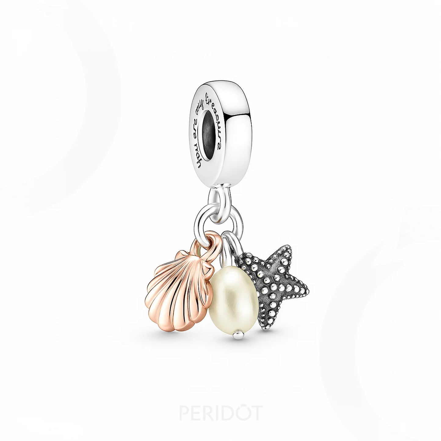 charm pendente triplo perola estrela do mar e concha