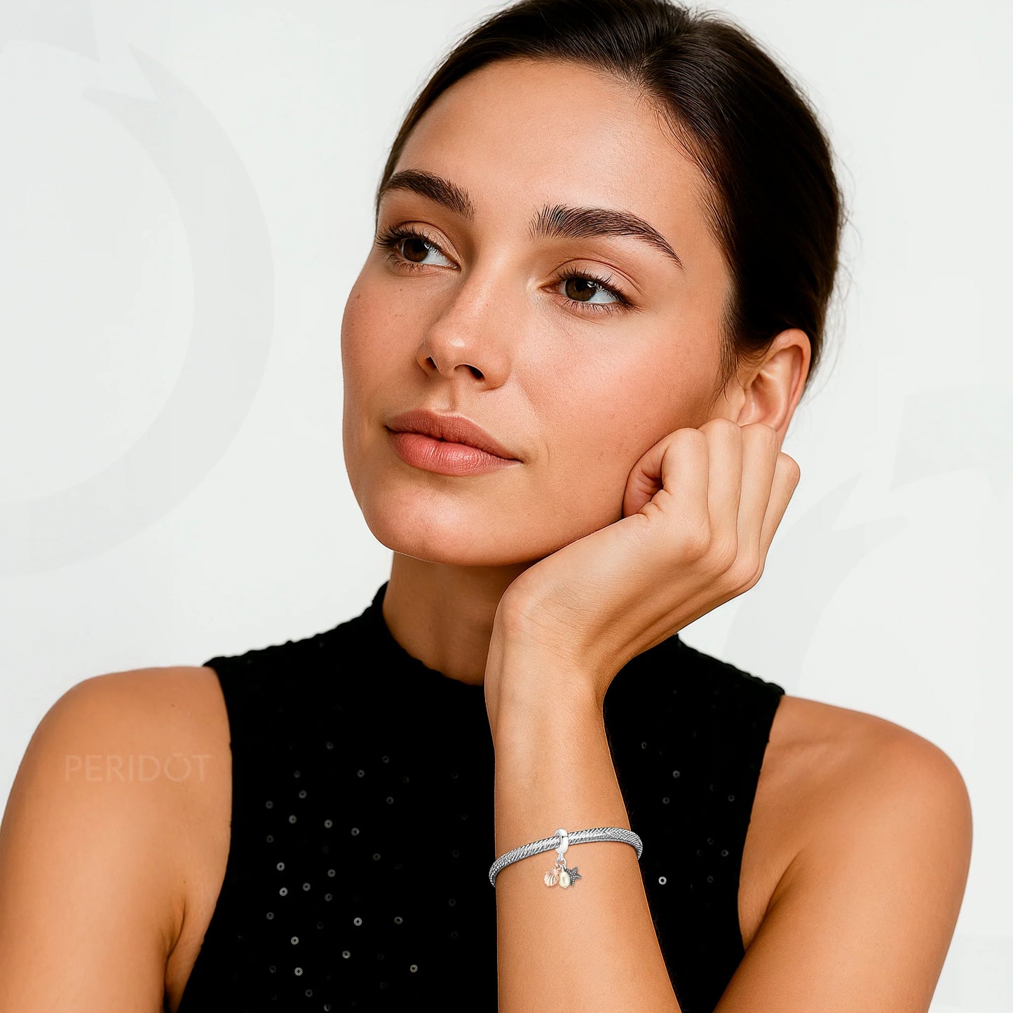 charm pendente triplo perola estrela do mar e concha