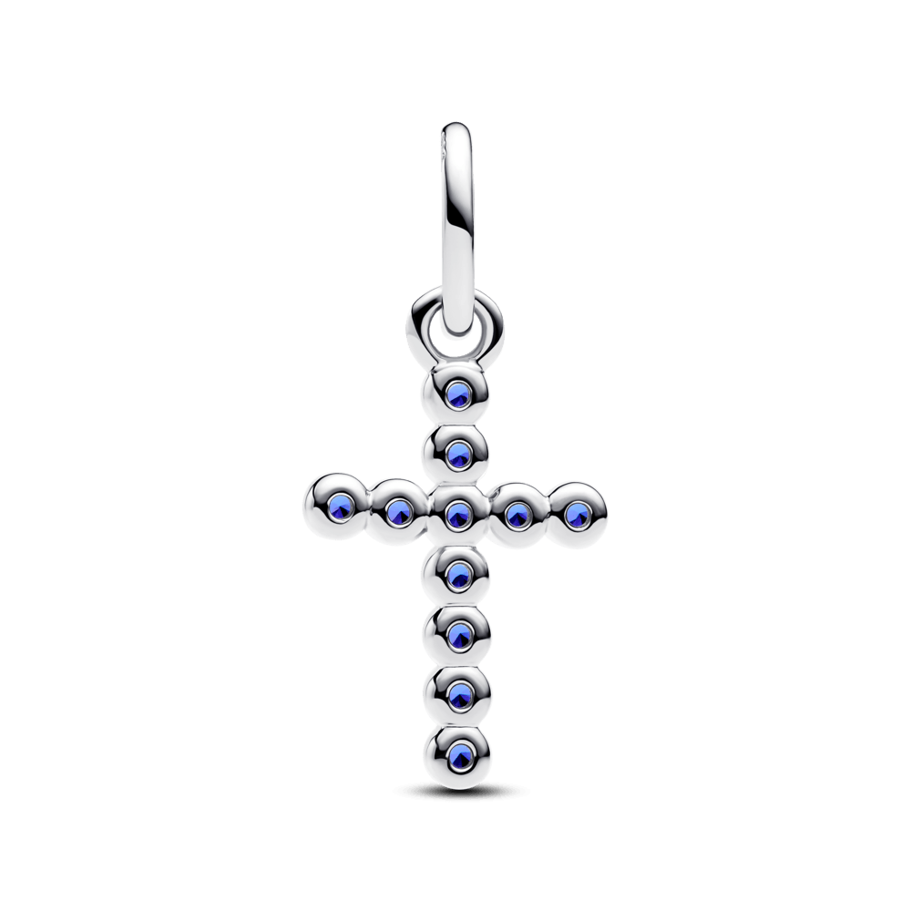charm prata pendente cruz com cristais azuis