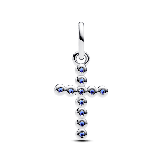 Charm Prata Pendente Cruz com Cristais Azuis
