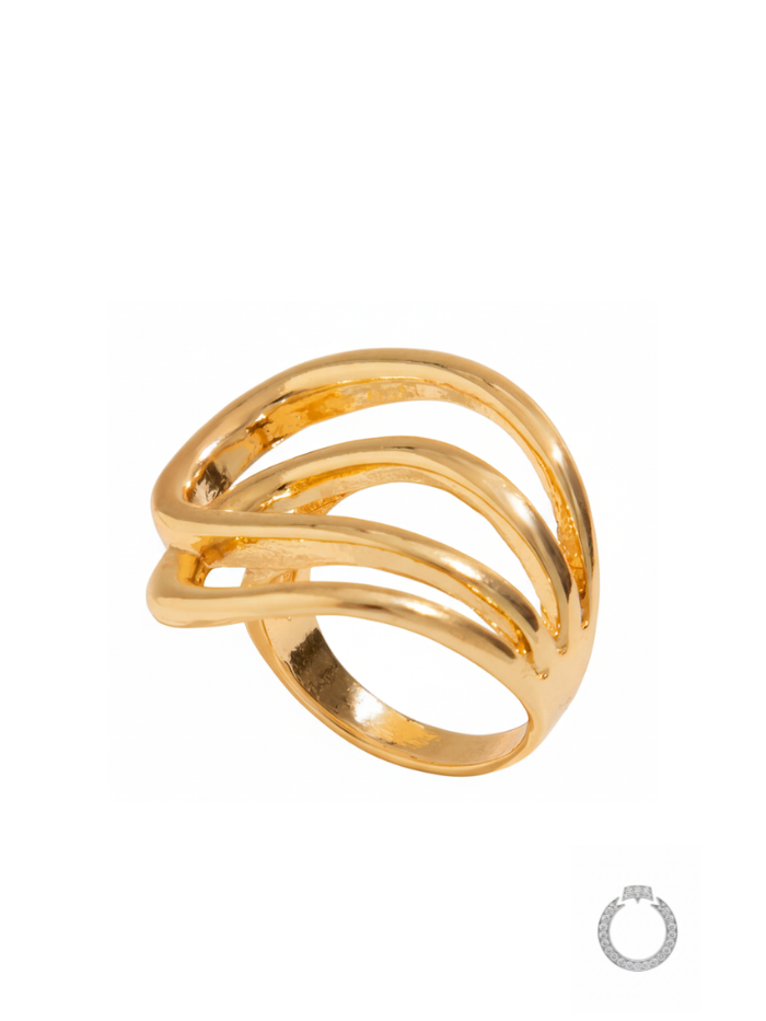 anel bold vazado waves dourado