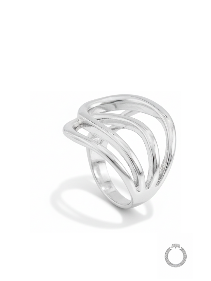 anel bold vazado waves prateado