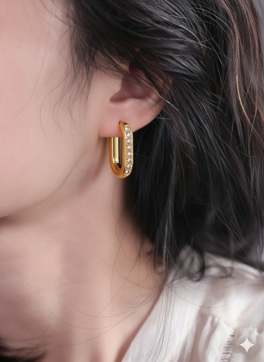 brinco argola oval cravejada