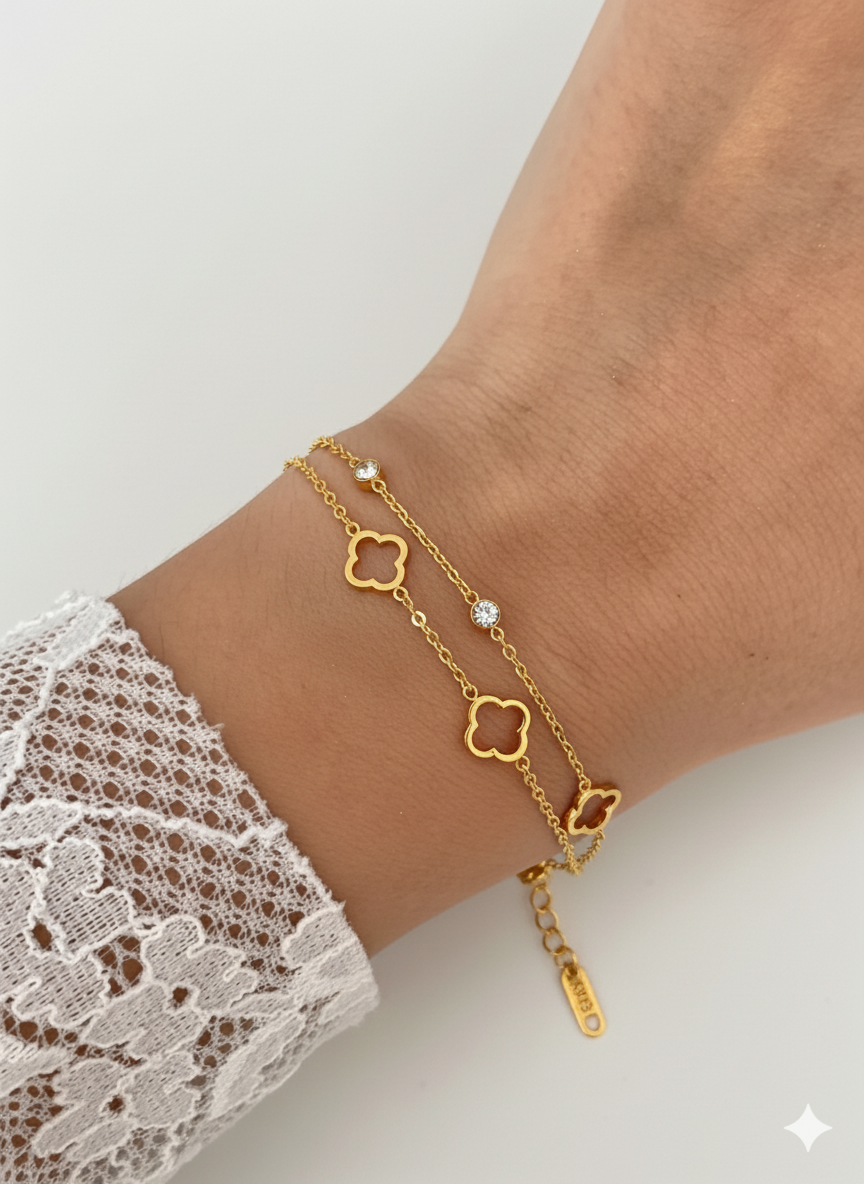 pulseira dupla trevo de brilho