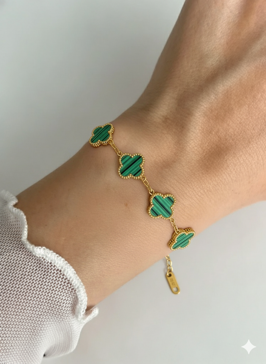 pulseira trevo da fortuna em malaquita