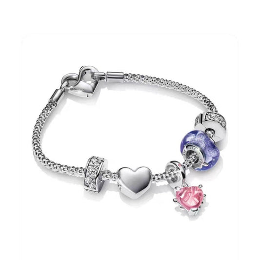 Kit Pulseira Semi Rígida Corações de Cristal