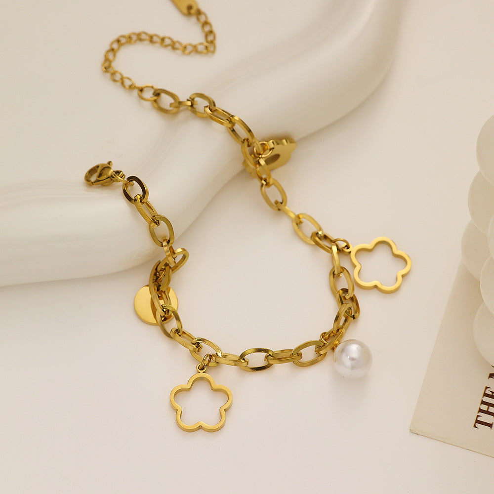 pulseira trevo e pérola da sorte