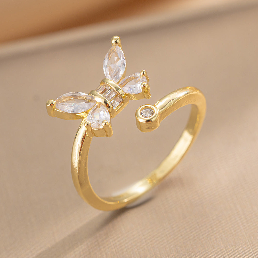 anel borboleta de cristal