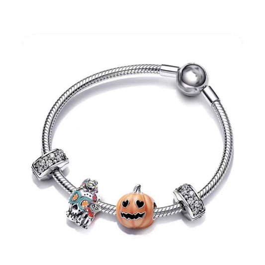 Kit Pulseira Semi Rígida Halloween Abóbora e Caveira Mexicana