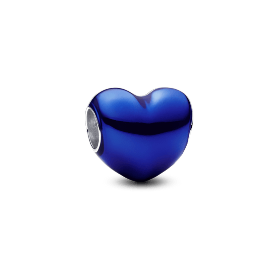 Charm Prata Coracao Azul Escuro Metalico