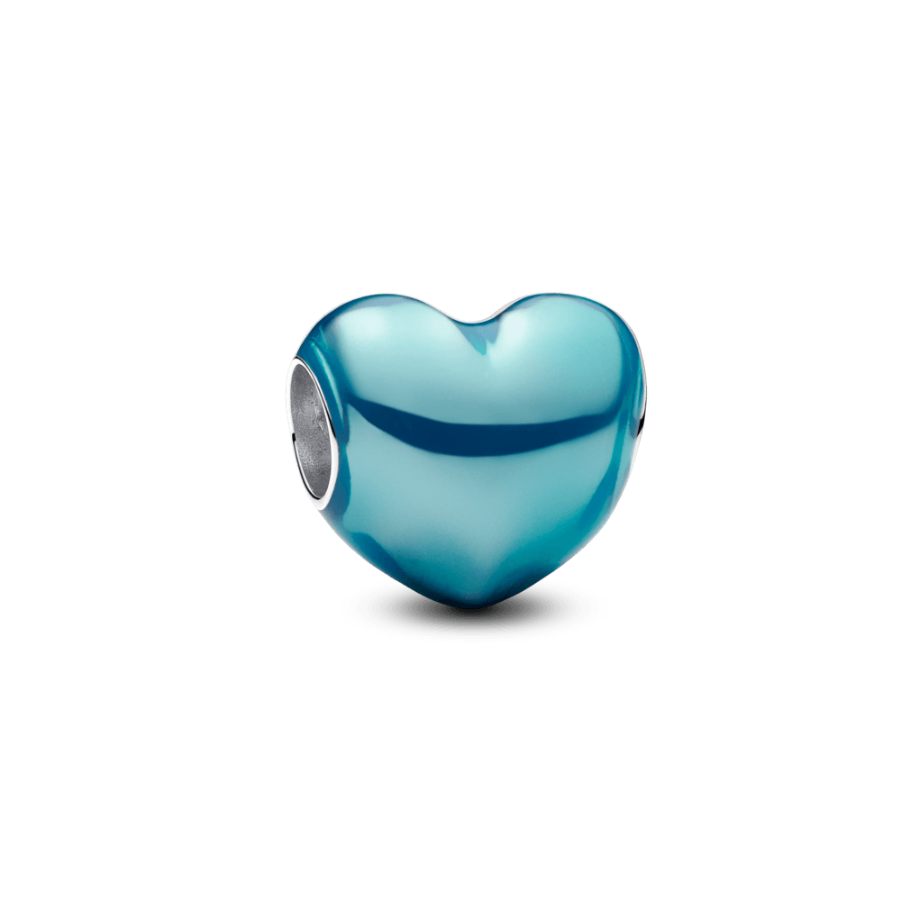 charm prata coracao azul claro metalico