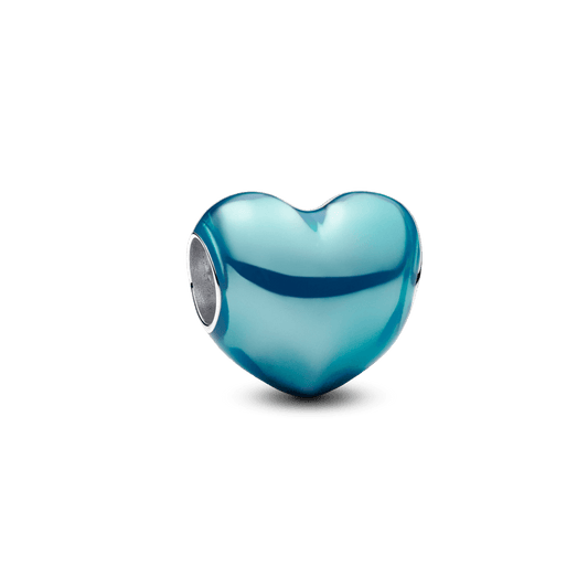 Charm Prata Coracao Azul Claro Metalico