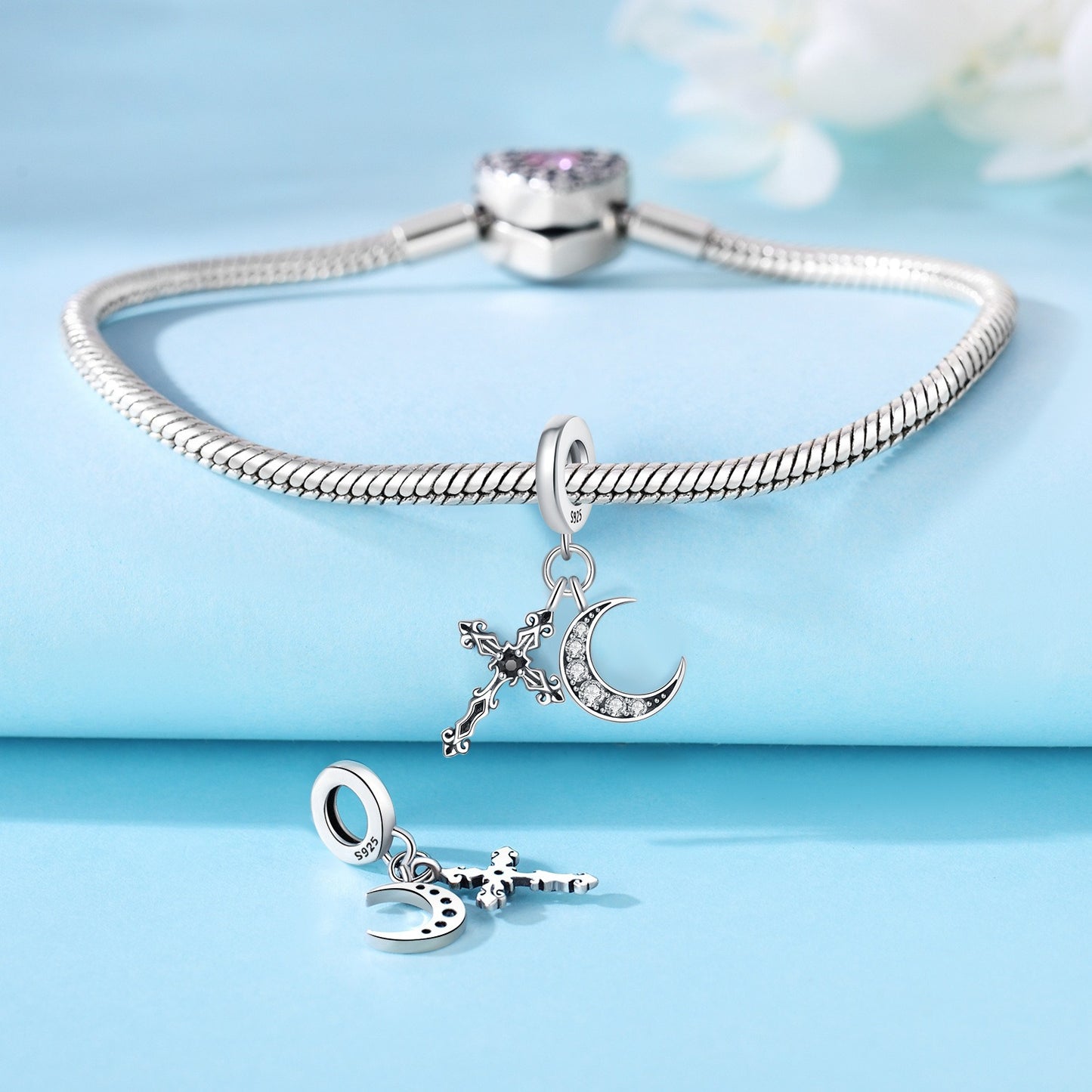 berloque pendente cruz crescente